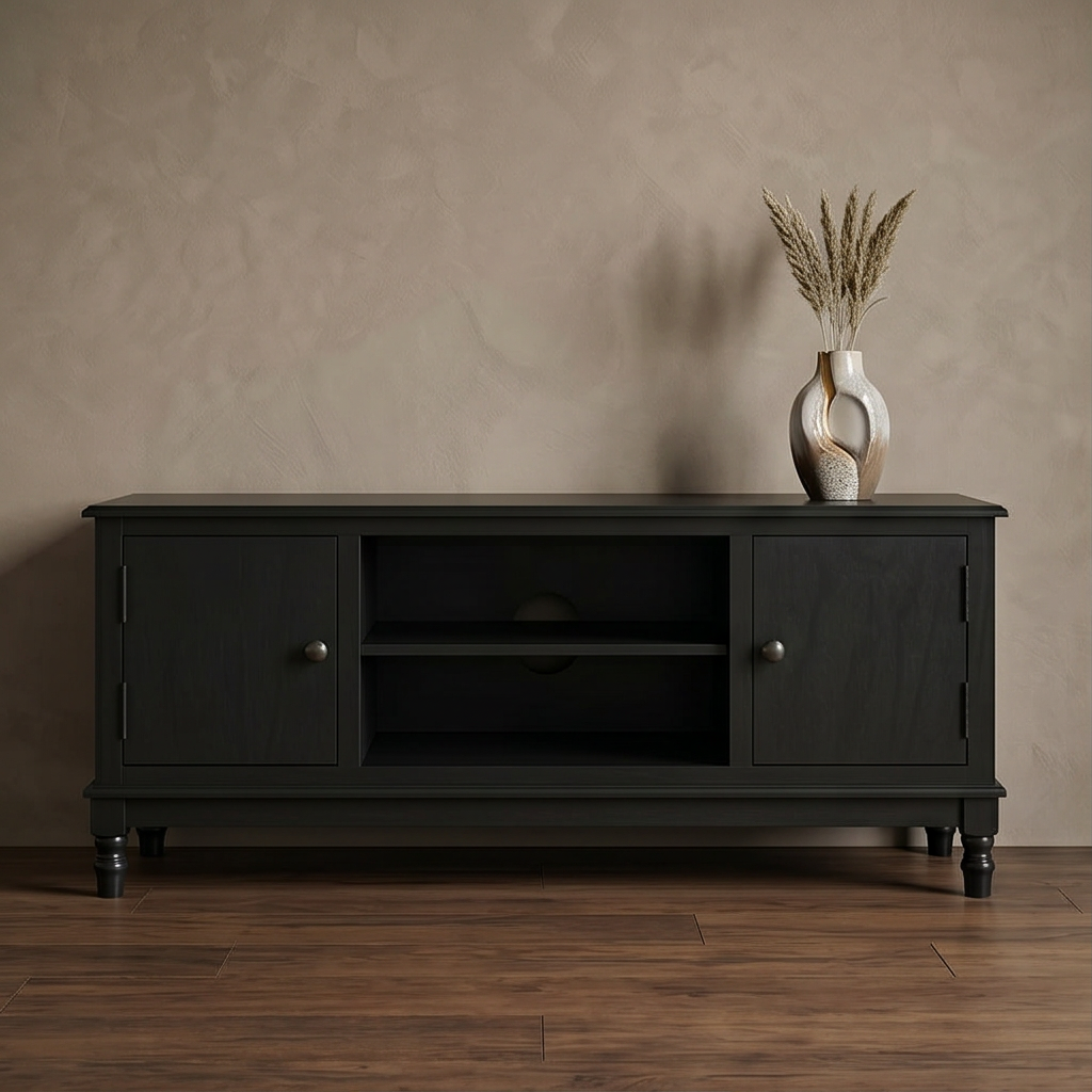 Roomviax Ozbourne 2 Door 1 Shelf Media Stand Black