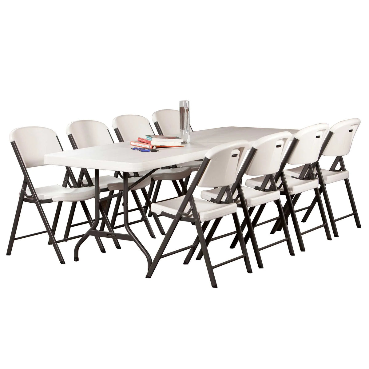 Lifetime Combo Set of (4) 8 - Foot Rectangle Folding Tables & (32) Chairs, Indoor/Outdoor Use, White (80147)