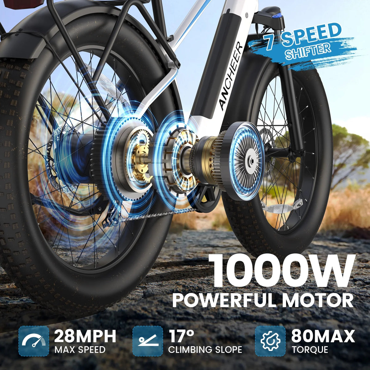 ANCHEER Electric Bike for Adults Peak 1000W Electric Bicycle 48V 15AH Battery Electric Bike 26" x 4.0" Fat Tire