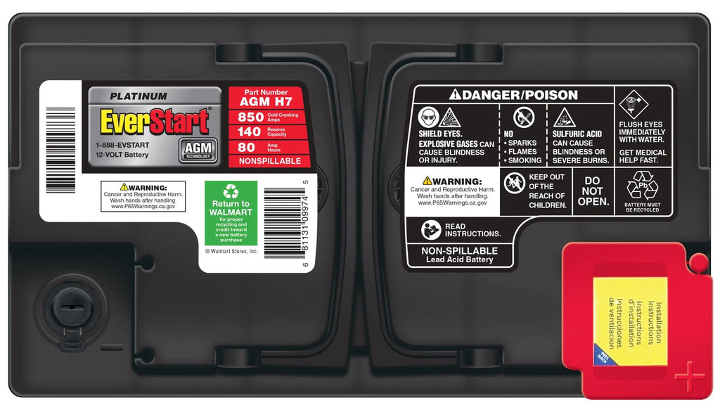 Everstart Platinum BOXED AGM Automotive Battery, Group Size H7 / LN4 / 94R 12 Volt, 850 CCA