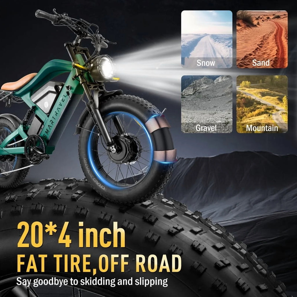 3000W(Peak) Motor 35MPH SMARTRAVEL ST202 Electric Dirt Bike for Adults, 52V50AH Dual Battery Ebike, 92+ Miles Range
