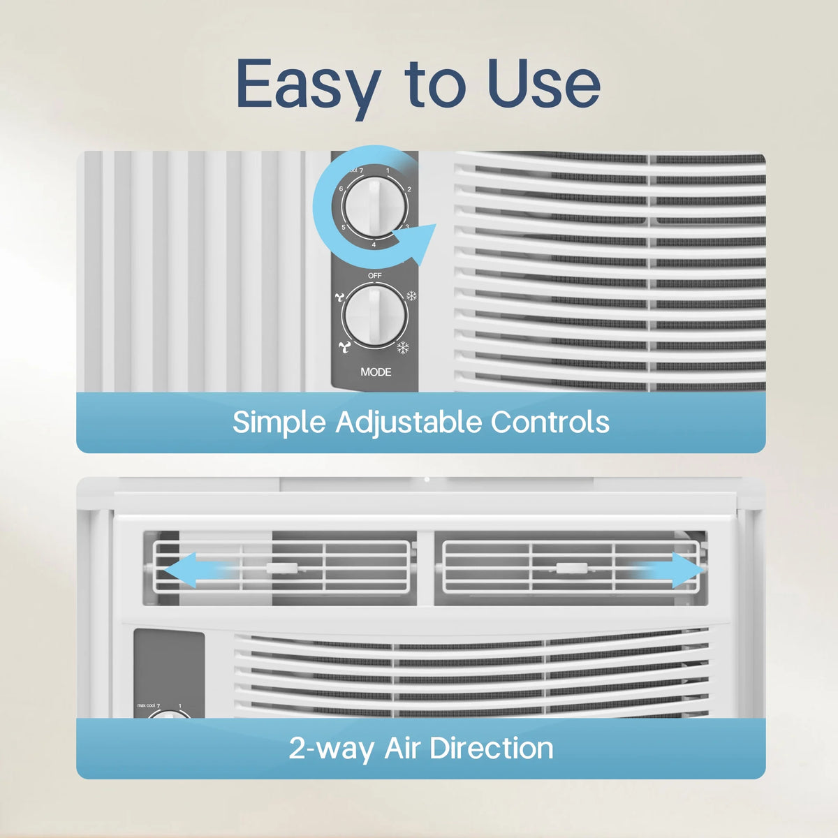 5000 BTU Window Air Conditioner Easy Cool - Capable of Cooling up to 150 Sq Ft. 2 Fan Speeds, 4 - Way Air Direction