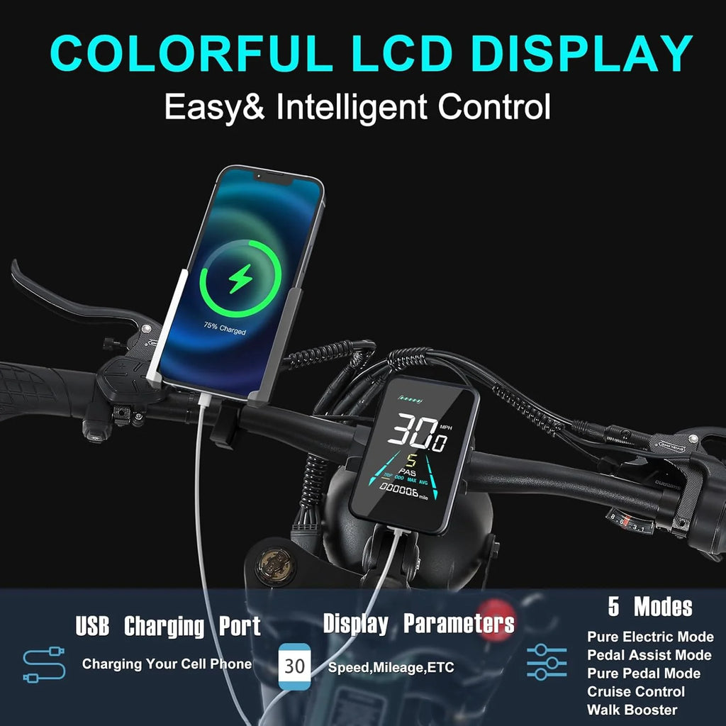 Electric Bike for Adults 26'', 1000W E - Mountain Bike 48V 30/20ah UL2849 Removable Battery, Fat Tire Ebike up to