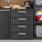 Sterilite 4 Drawer Unit, Durable Plastic Storage Solution for Garages and Basements, Dark Gray