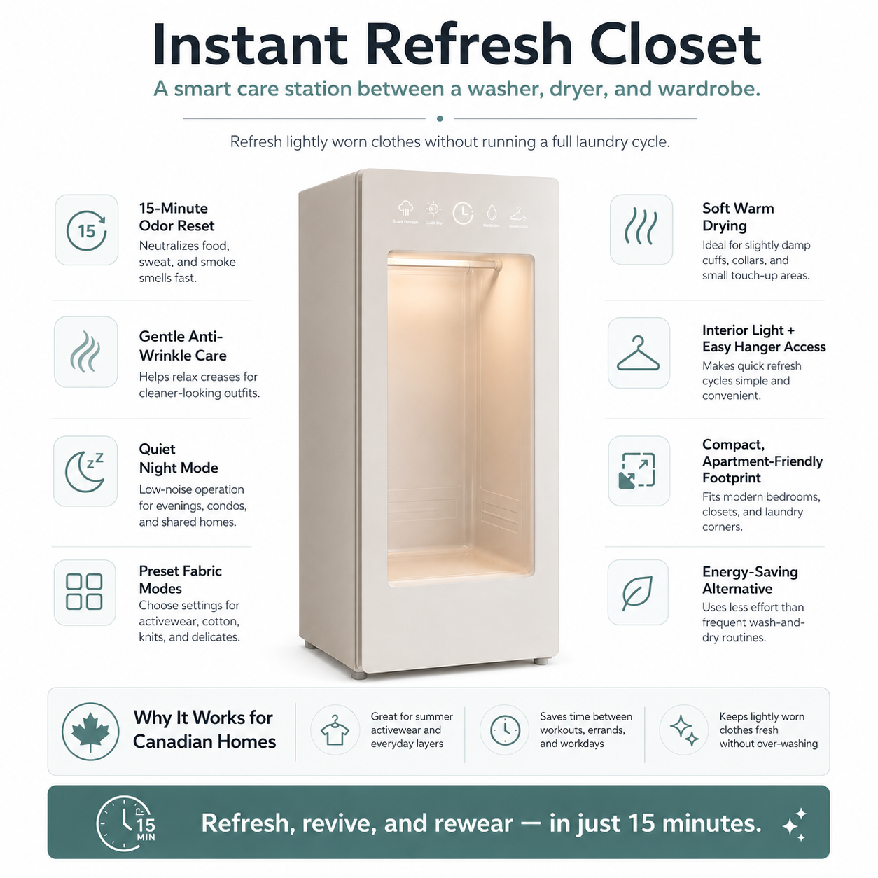 2026 Latest Tech – Instant Refresh Closet – Keep Your Active Wardrobe Fresh, Clean, and Ready in 15 Minutes, Perfect for Sports, Daily Wear, and Canadian Summers