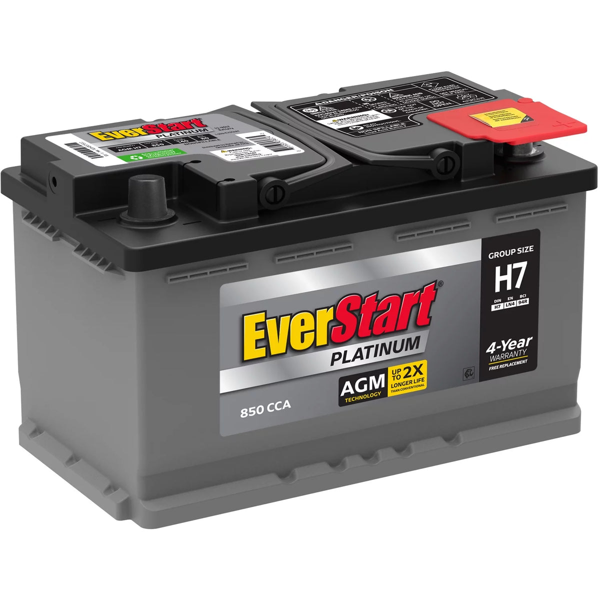 EverStart Platinum AGM Automotive Battery. Group Size H7 / LN4 / 94R 12 Volt. 800 CCA 140 RC - MadeInUSA