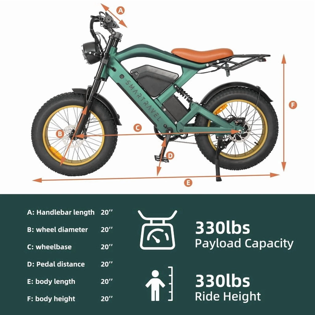 3000W(Peak) Motor 35MPH SMARTRAVEL ST202 Electric Dirt Bike for Adults, 52V50AH Dual Battery Ebike, 92+ Miles Range