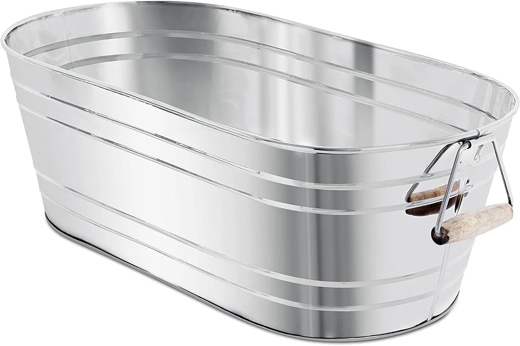 Steel Galvanized Beverage Tub with Stand and Drip Pan Tray - Oval Shape (Large Size) by MG Decor - Madhu Collection