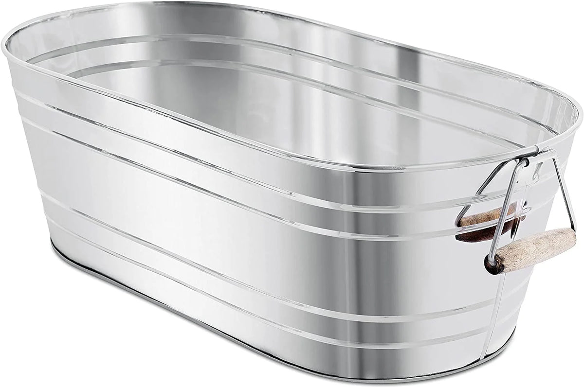 Steel Galvanized Beverage Tub with Stand and Drip Pan Tray - Oval Shape (Large Size) by MG Decor - Madhu Collection