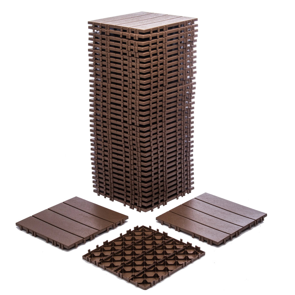 76 - Pack Plastic Interlocking Deck Tiles - 68.80 Sq.ft Outdoor Plastic Flooring Super Durable & Waterproof All