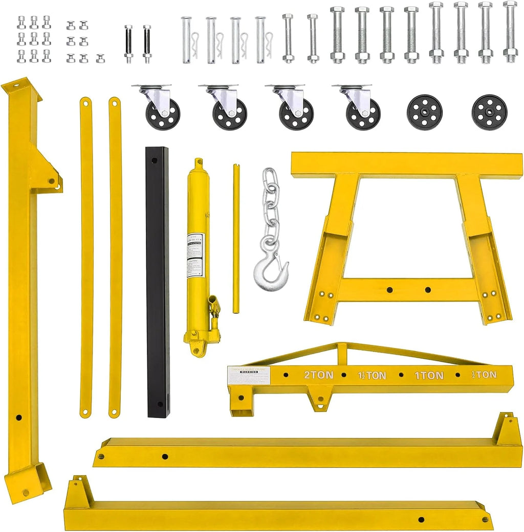 Joankaren 2 Ton Folding Hydraulic Engine Hoist, Heavy - Duty Engine Shop Crane Hoist Lift, Heavy Cherry Picker with 6