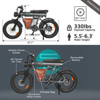 3000W(Peak) Motor 35MPH SMARTRAVEL ST202 Electric Dirt Bike for Adults, 52V50AH Dual Battery Ebike, 92+ Miles Range
