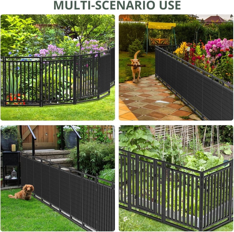 Petorldog Decorative Garden Fence Metal Dog Fence Outdoor for Yard, 36ft (L) x 40in (H), 14 Panels + 2 Gates, No Dig