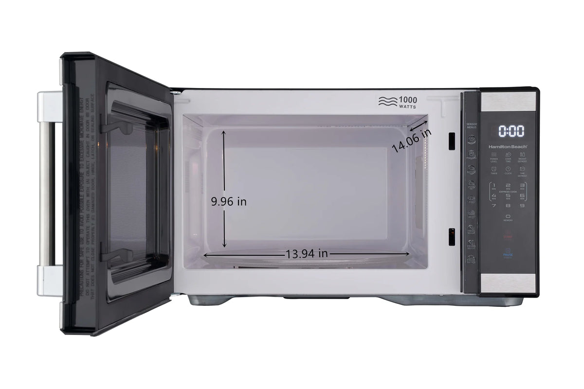 Hamilton Beach 1.1 Cu. Ft. Countertop Microwave Oven, 1000 Watts, White Stainless Steel