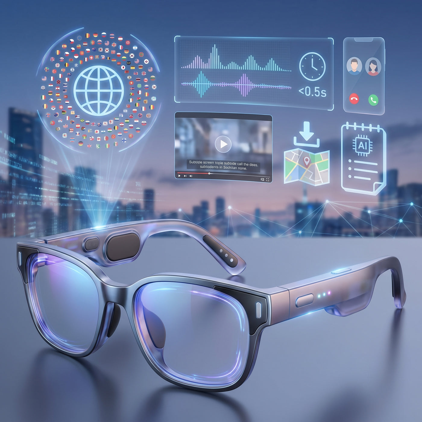 NEWVERTEX  Smart AI Translator Glasses - Real-Time Simultaneous Interpretation, Open-Ear Bone Conduction Audio