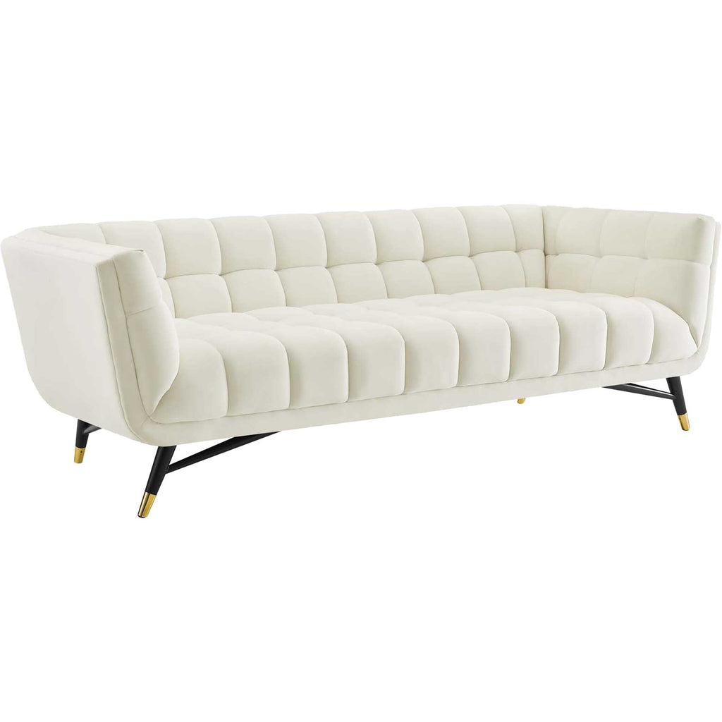 Roomviax Adrianna Upholstered Velvet Sofa Ivory