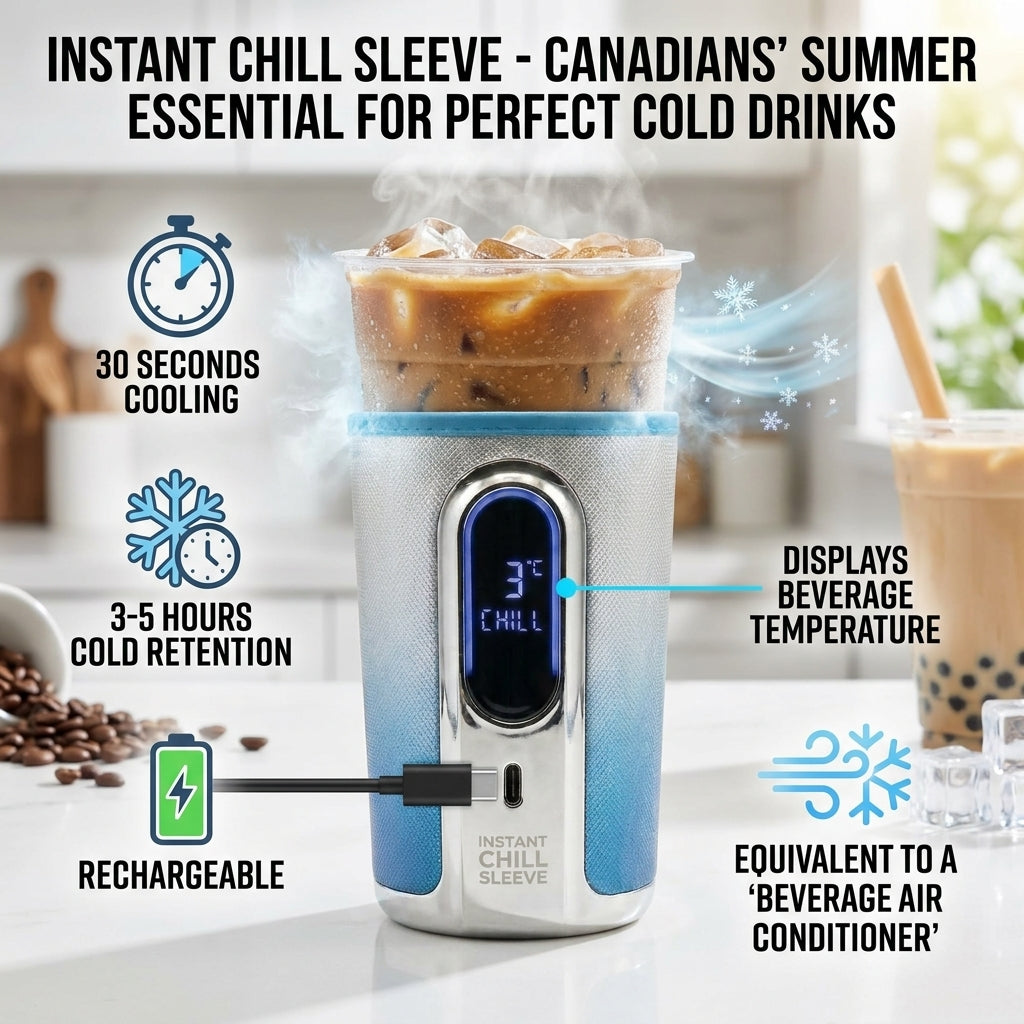 2026 Smart Cooling Tech ，Instant Chill Sleeve: The Ultimate "AC for Your Drink"， Chill Your Drink in 30 Seconds without Dilution ，5 Hours Icy Fresh ，Portable Rechargeable Beverage Cooler for Summer Must-Have
