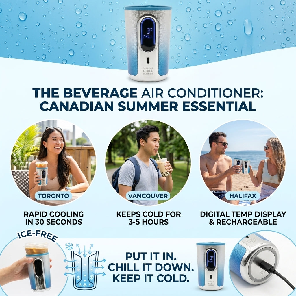 2026 Smart Cooling Tech ，Instant Chill Sleeve: The Ultimate "AC for Your Drink"， Chill Your Drink in 30 Seconds without Dilution ，5 Hours Icy Fresh ，Portable Rechargeable Beverage Cooler for Summer Must-Have