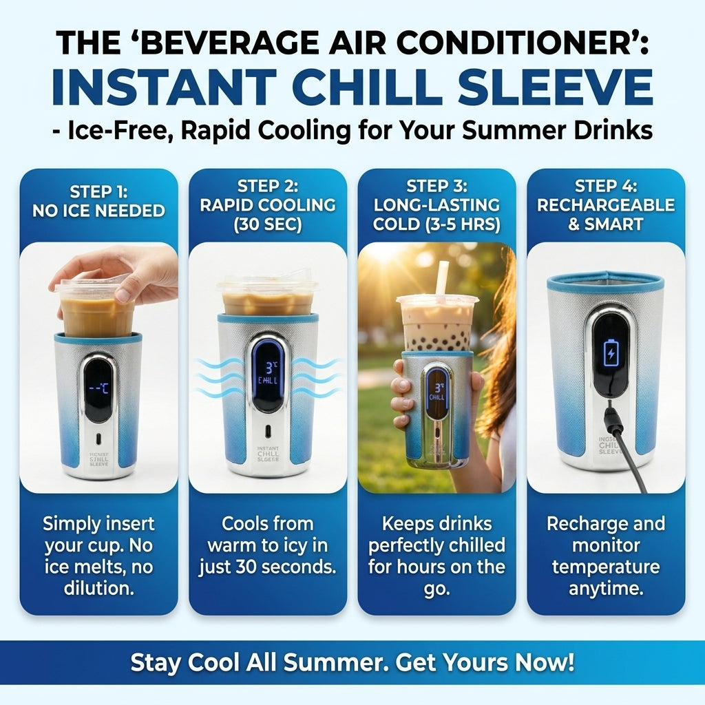 2026 Smart Cooling Tech ，Instant Chill Sleeve: The Ultimate "AC for Your Drink"， Chill Your Drink in 30 Seconds without Dilution ，5 Hours Icy Fresh ，Portable Rechargeable Beverage Cooler for Summer Must-Have
