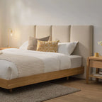 ROOMVIAX Modern Upholstered Platform Bed with Panel Headboard in Cream Fabric