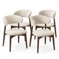Cream Upholstered Curved Back Dining Chairs with Wood Frame Set of 4