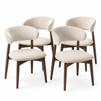 Cream Upholstered Curved Back Dining Chairs with Wood Frame Set of 4