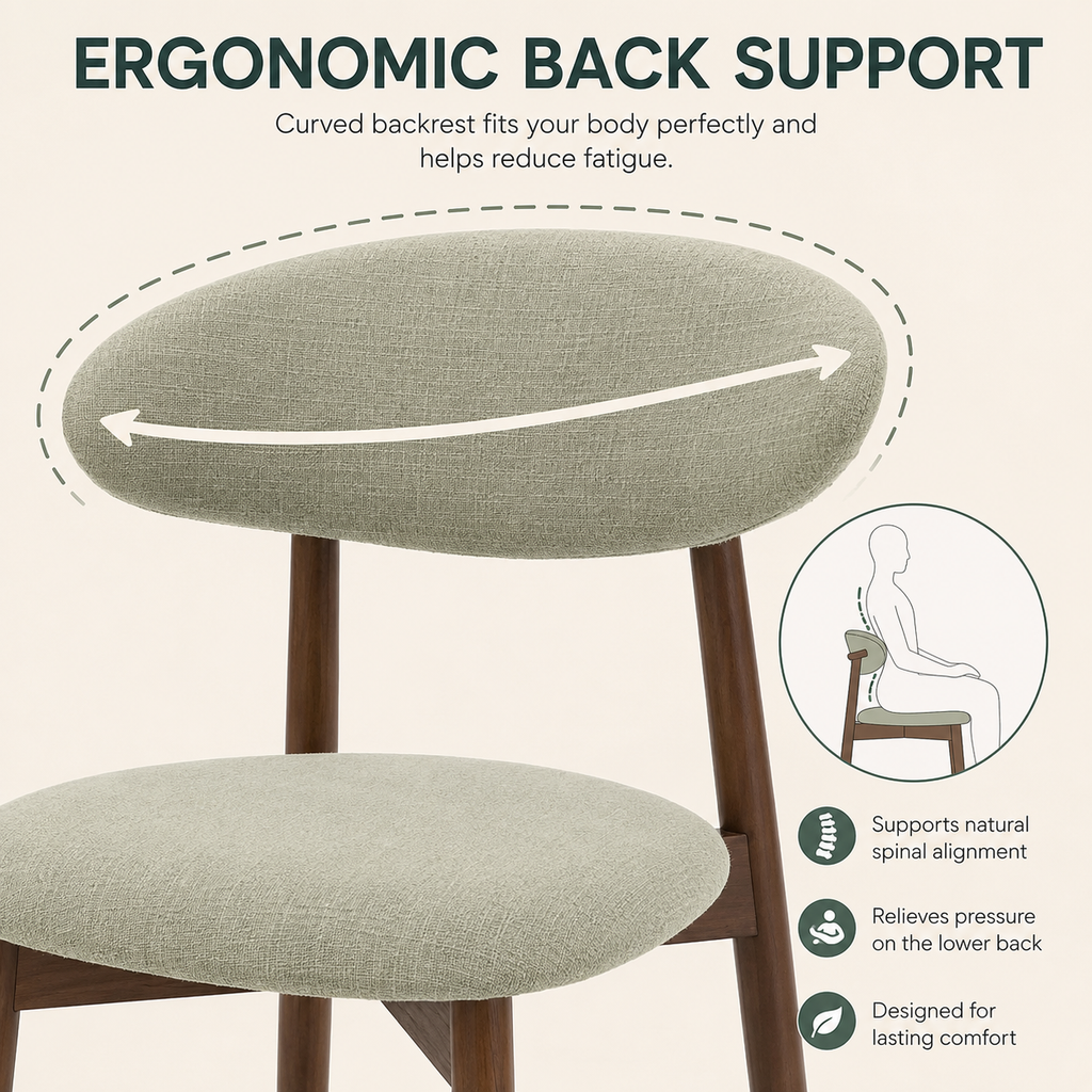 Cream Upholstered Curved Back Dining Chairs with Wood Frame Set of 4