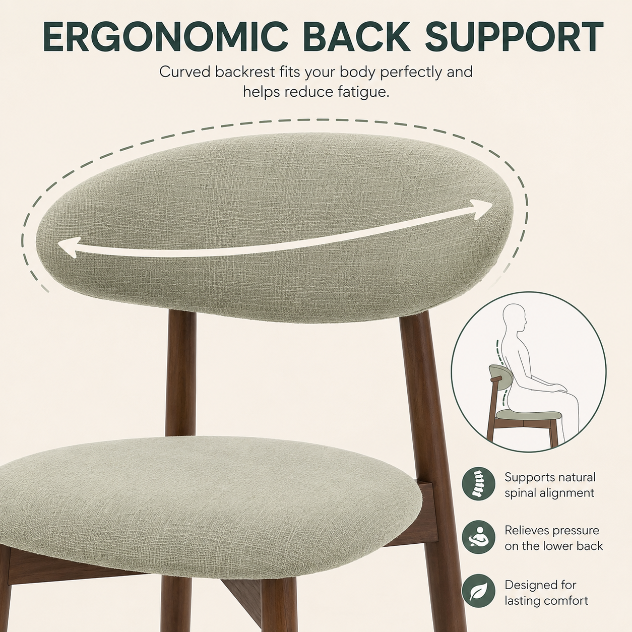 Cream Upholstered Curved Back Dining Chairs with Wood Frame Set of 4