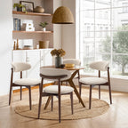 Cream Upholstered Curved Back Dining Chairs with Wood Frame Set of 4