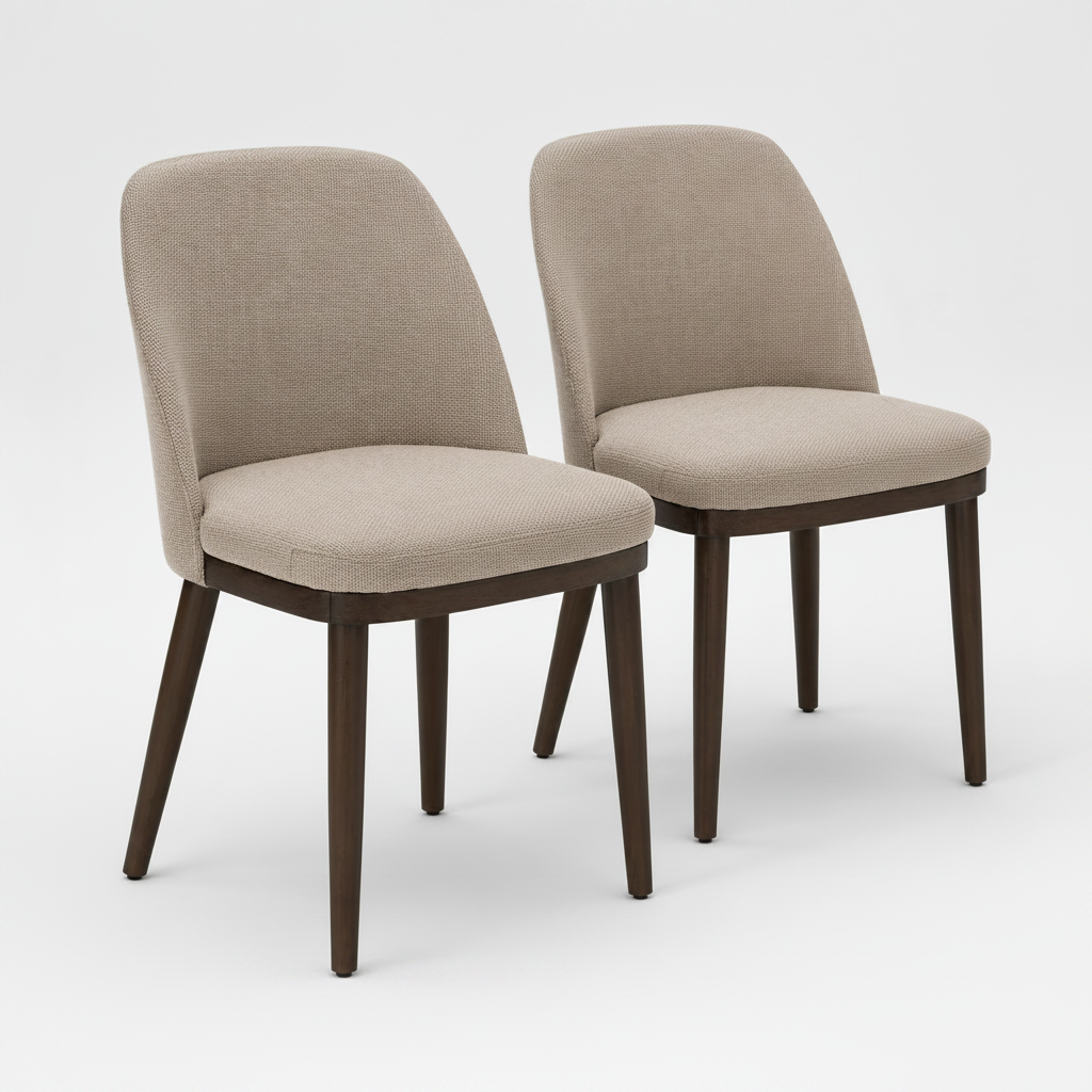 Taupe Upholstered Curved Back Dining Chairs with Solid Wood Legs Set of 2