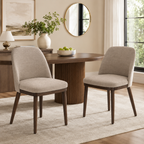 Taupe Upholstered Curved Back Dining Chairs with Solid Wood Legs Set of 2