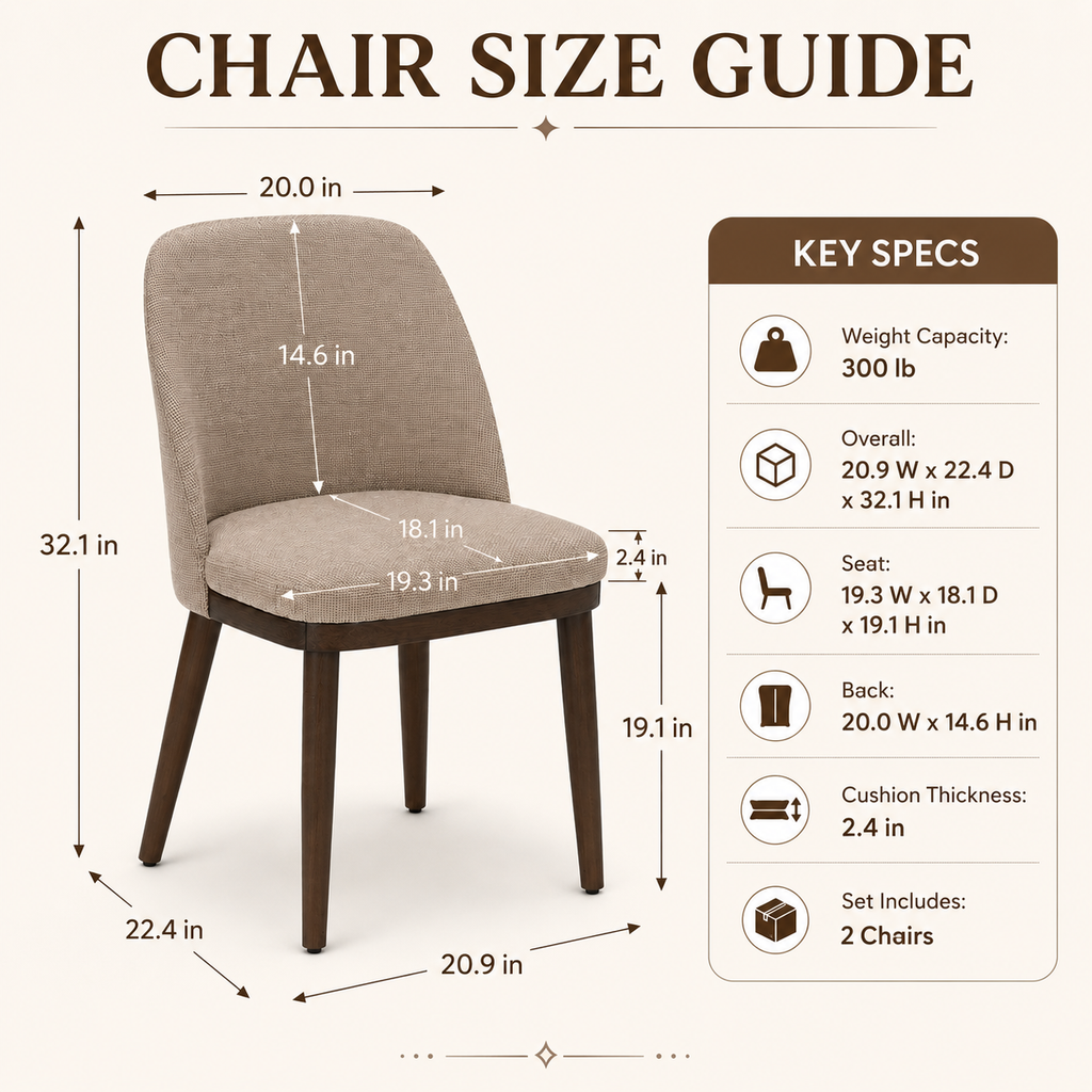 Taupe Upholstered Curved Back Dining Chairs with Solid Wood Legs Set of 2