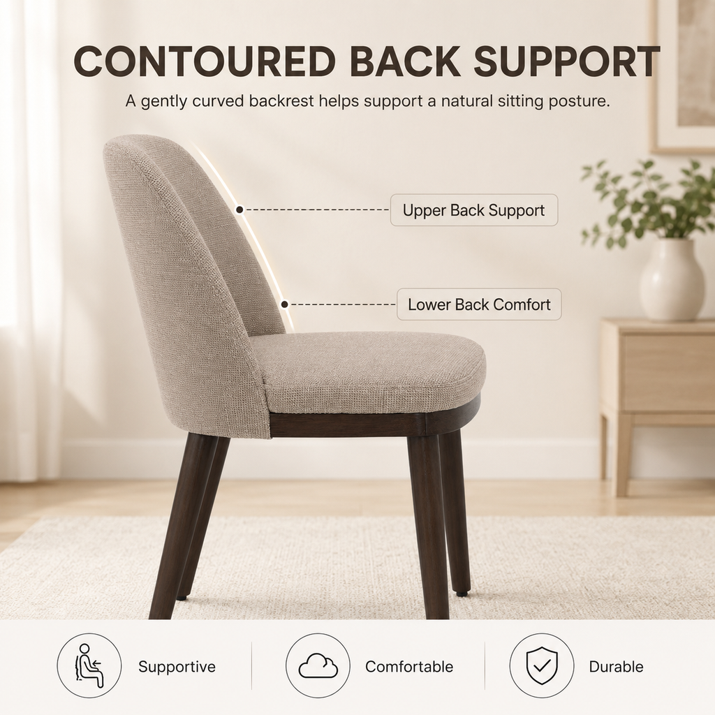 Taupe Upholstered Curved Back Dining Chairs with Solid Wood Legs Set of 2