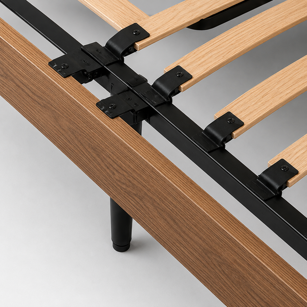 Modern Walnut Platform Bed with Floating Nightstands
