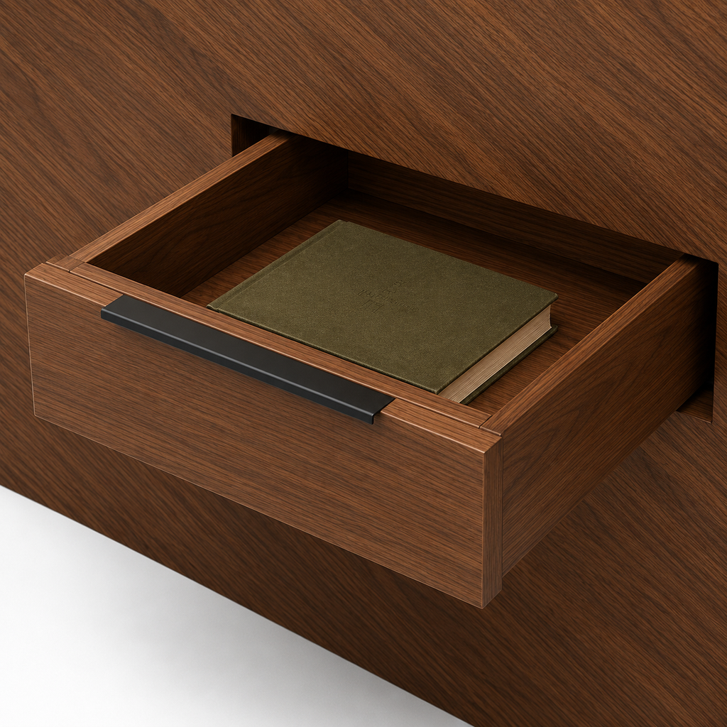 Modern Walnut Platform Bed with Floating Nightstands