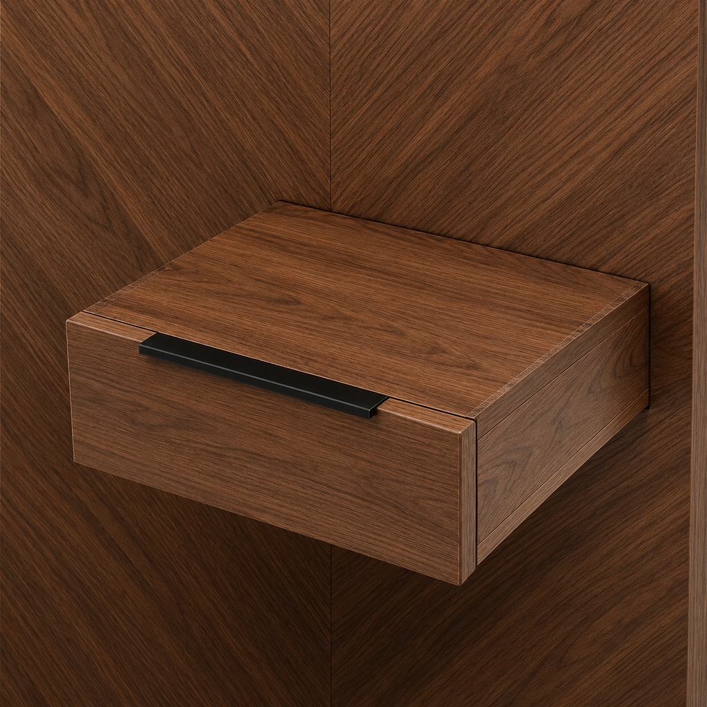Modern Walnut Platform Bed with Floating Nightstands