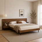 Modern Walnut Platform Bed with Floating Nightstands
