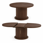 Walnut Extendable Round to Oval Dining Table with Storage Pedestal