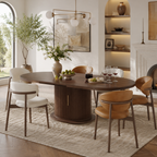 Walnut Extendable Round to Oval Dining Table with Storage Pedestal