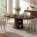 Walnut Extendable Round to Oval Dining Table with Storage Pedestal