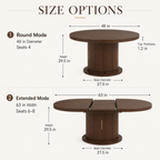 Walnut Extendable Round to Oval Dining Table with Storage Pedestal