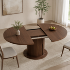 Walnut Extendable Round to Oval Dining Table with Storage Pedestal