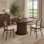 Walnut Extendable Round to Oval Dining Table with Storage Pedestal