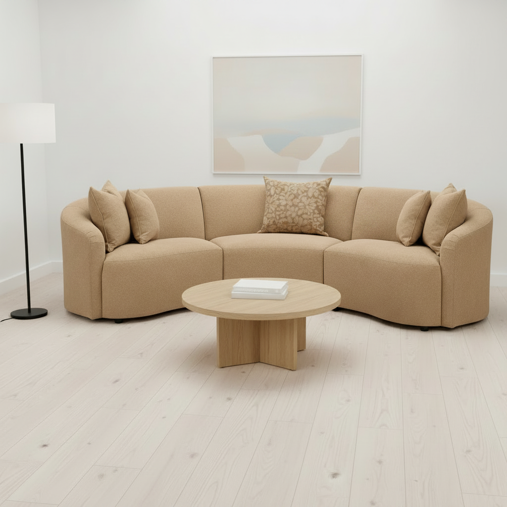 Modern Curved Three-Piece Fabric Sectional Sofa