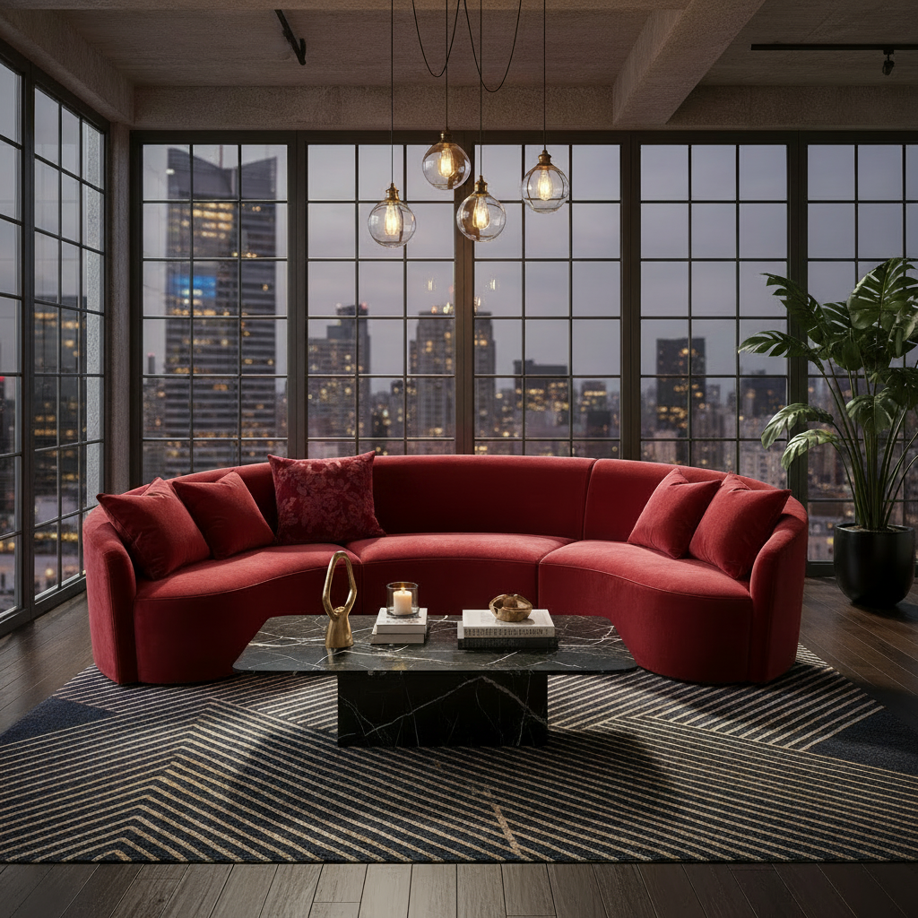 Modern Curved Three-Piece Fabric Sectional Sofa