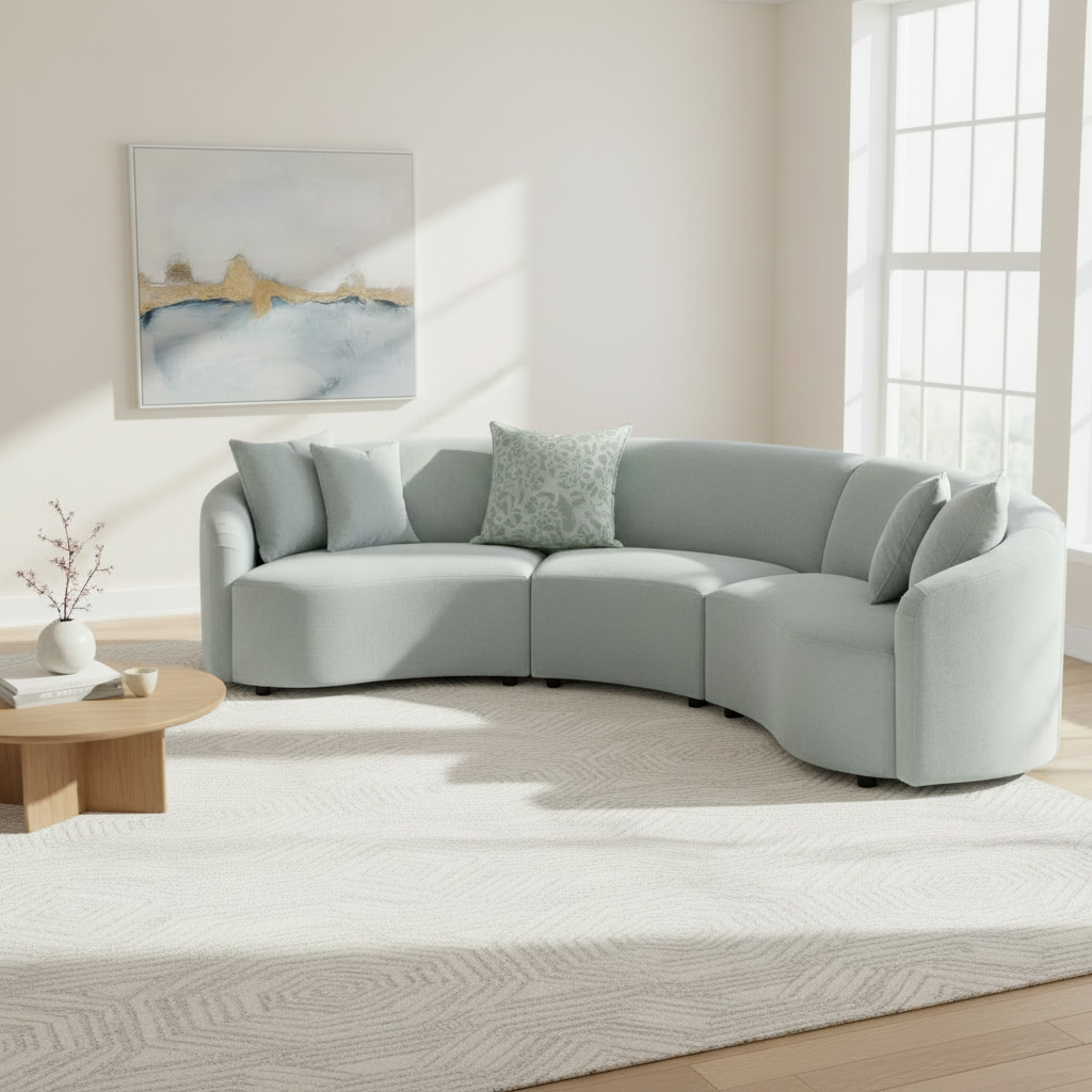 Modern Curved Three-Piece Fabric Sectional Sofa