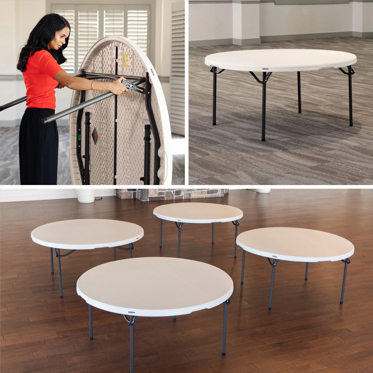 Lifetime 60 in Round Folding Table, Indoor/Outdoor Commercial Grade, Almond (280435)