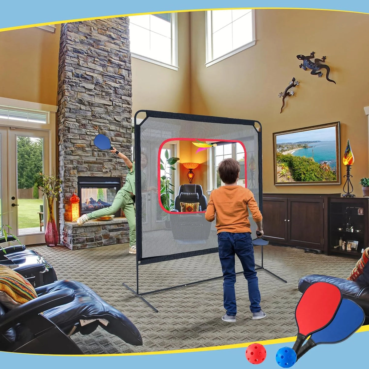 Slsy Portable Pickleball with Net, A Racket Game That Combines Pickleball, Badminton, Jianzi, and Tennis, Backyard Games Sport Outdoor Indoor, Fun Games for Kids & Adults