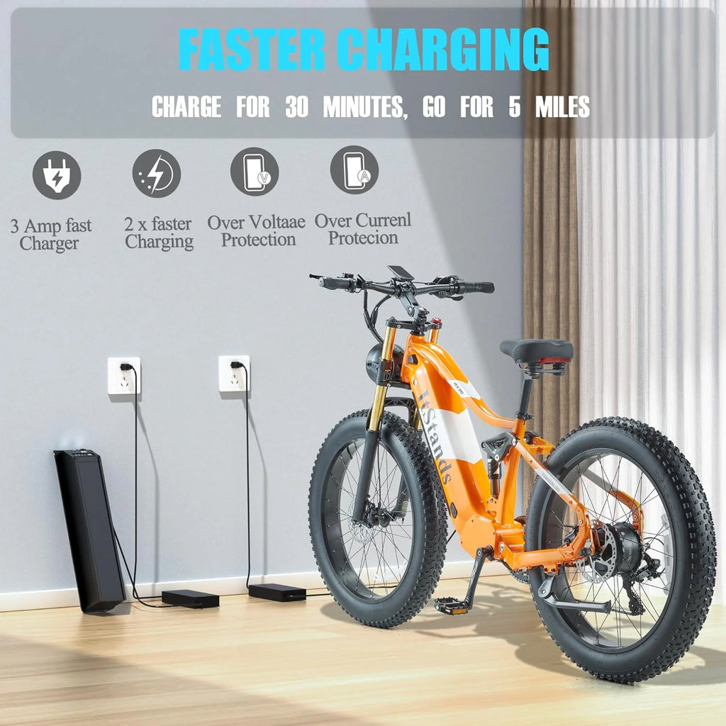 Electric Bike for Adults 26'', 1000W E - Mountain Bike 48V 30/20ah UL2849 Removable Battery, Fat Tire Ebike up to