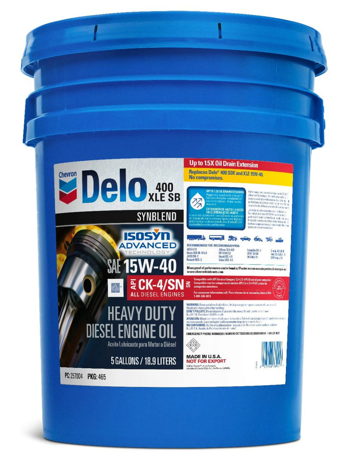 Delo 400 XLE SB Synthetic Blend SAE 15W - 40 Heavy - Duty Diesel Motor Oil 5 Gallon